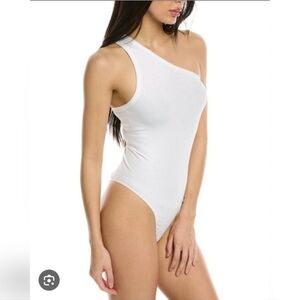 Betro Simone One Shoulder Snap Button Ribbed Knit White Women's Bodysuit Size S